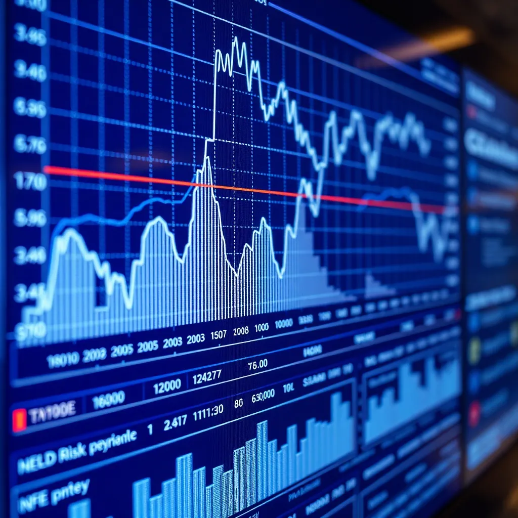 Close-up of a digital screen showing complex financial line